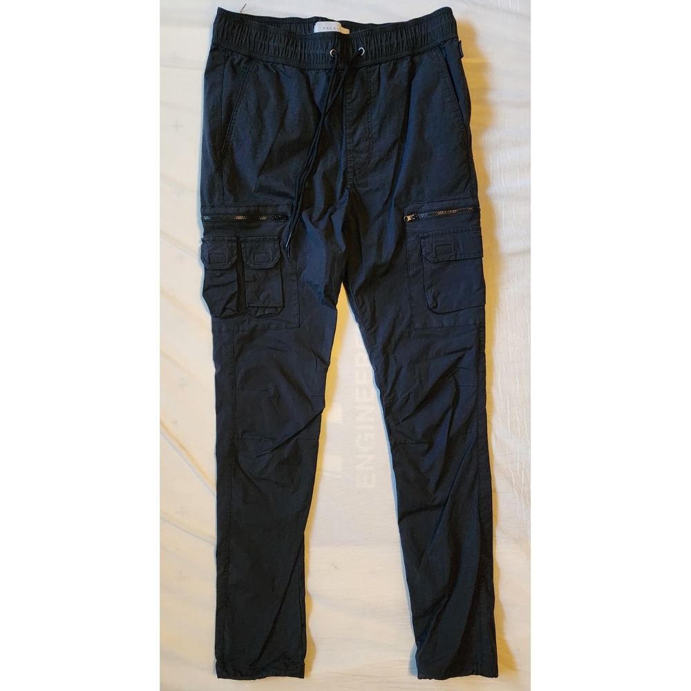 PacSun Mens Slim Fit Cargo Pants Black Elastic Waist Drawstring Size Small x30